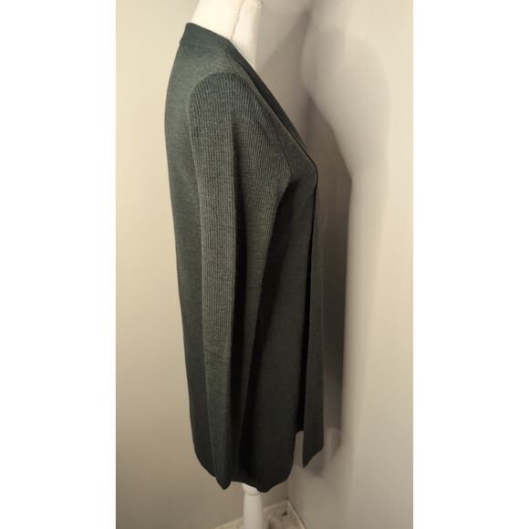 Eileen Fischer hunter green Italian wool sweater open front cardigan - Picture 4 of 10